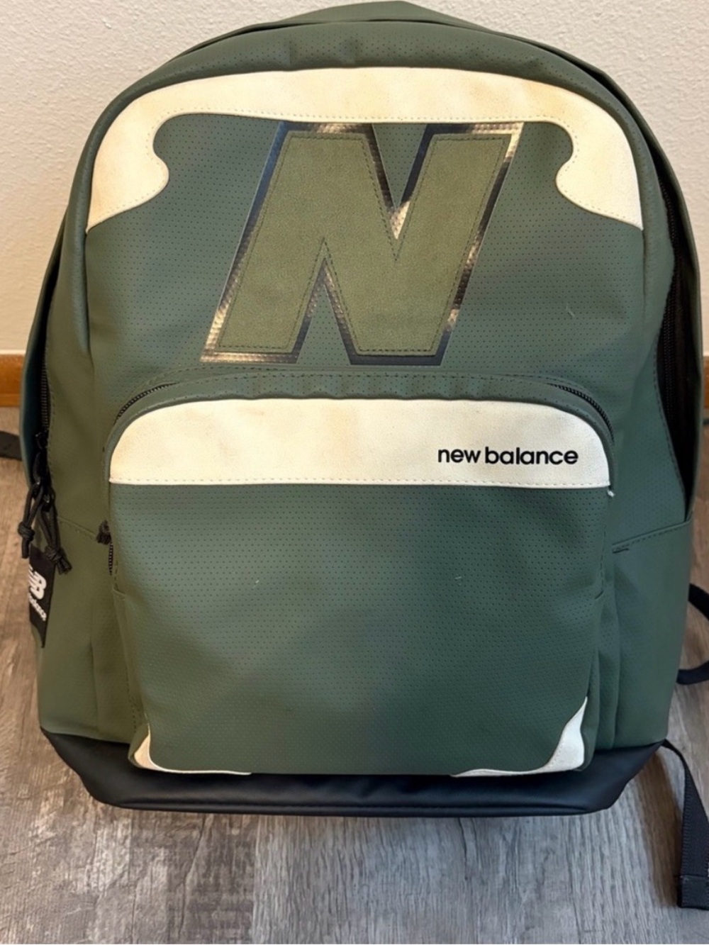 New Balance Olive Green Backpack with Cream Accents